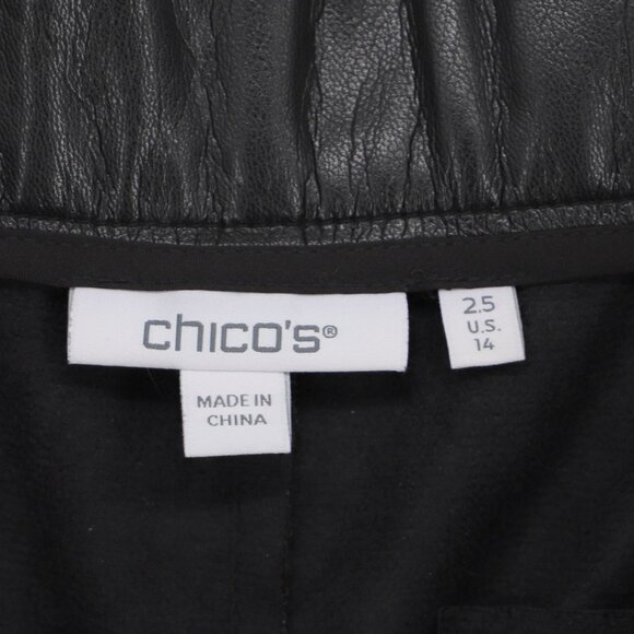 CHICO'S Black Faux Leather Cutwork Lace Wide Leg Ankle Pants Size 14 - Picture 9 of 10